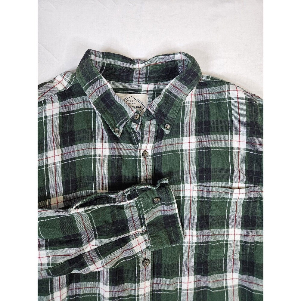 St Johns Bay Shirt Men's Size 2XL Green Flannel Plaid Button Down Long Sleeve